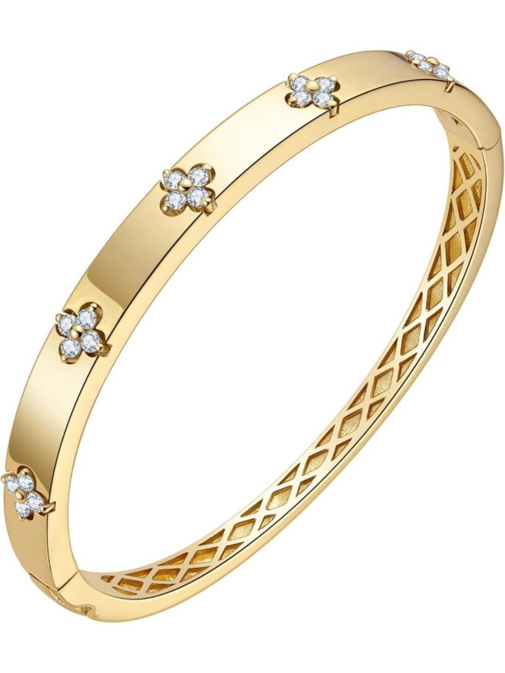 Elegant 14K Gold Plated Cuff Bracelet with Clover Moissanite for Women